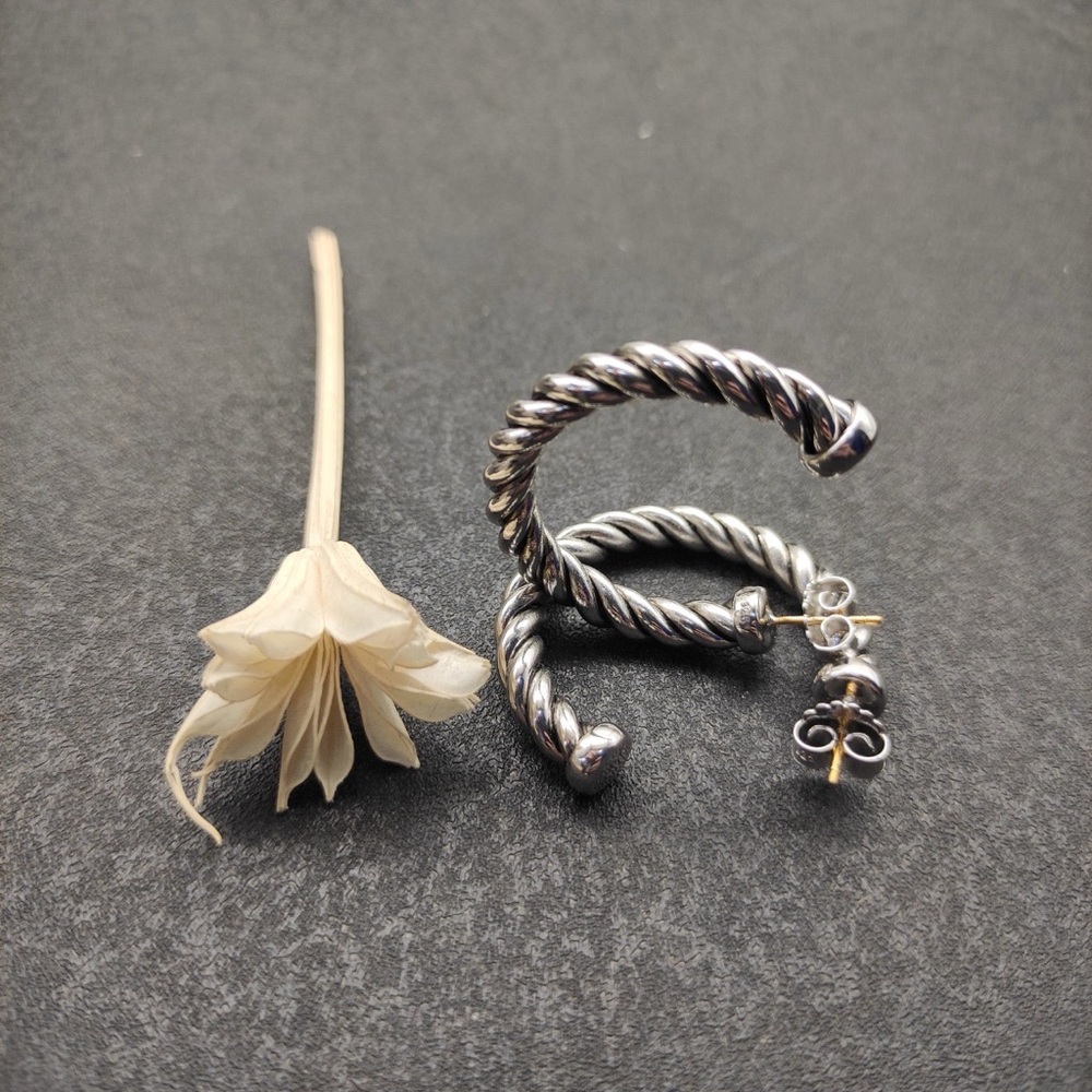 Elegant Silver Hoop Earrings David Yurman - Picture 3 of 8